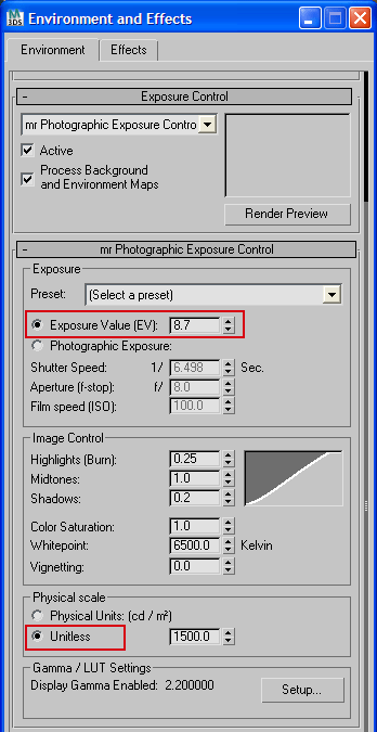 Setting mr Photographic Exposure settings